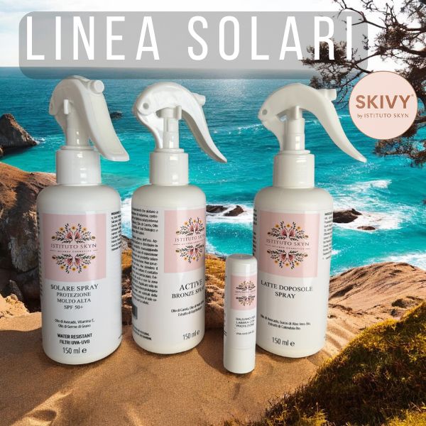 Scopri la linea solari 2025 di Istituto Skyn: solari naturali made in Italy con ingredienti biologici, SPF 30 e 50+, doposole lenitivo e attivatore abbronzatura. Proteggi e illumina la tua pelle!