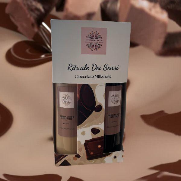 kit rituale dei sensi cioccolato milkshake con bagno doccia idratante e crema corpo idratante